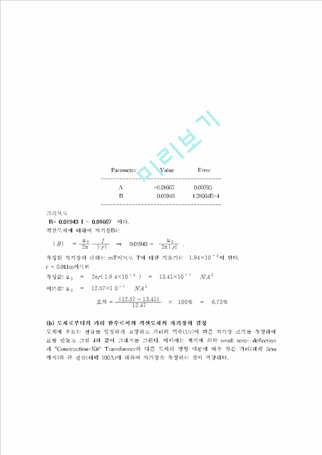 [자연과학] 현대물리학 실험 - 직선도체 외부에서의 자기장(Magnetic Field).hwp